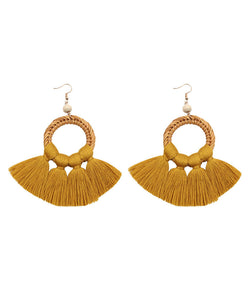 Women Red Hand Woven Tassel Drop Earrings