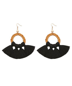 Women Red Hand Woven Tassel Drop Earrings