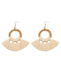 Women Red Hand Woven Tassel Drop Earrings