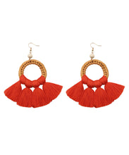 Load image into Gallery viewer, Women Red Hand Woven Tassel Drop Earrings