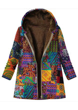 Load image into Gallery viewer, Women Red Hooded Print Zippered Patchwork Warm Fleece Coats Fall