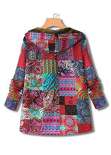 Load image into Gallery viewer, Women Red Hooded Print Zippered Patchwork Warm Fleece Coats Fall