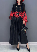 Load image into Gallery viewer, Women Red Print Asymmetrical Patchwork Chiffon Blouses Batwing Sleeve