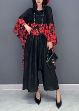 Load image into Gallery viewer, Women Red Print Asymmetrical Patchwork Chiffon Blouses Batwing Sleeve