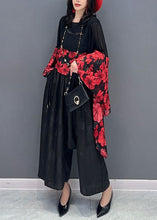 Load image into Gallery viewer, Women Red Print Asymmetrical Patchwork Chiffon Blouses Batwing Sleeve