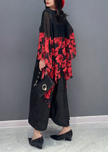 Load image into Gallery viewer, Women Red Print Asymmetrical Patchwork Chiffon Blouses Batwing Sleeve