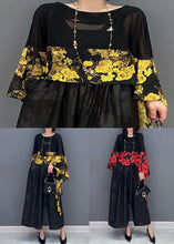 Load image into Gallery viewer, Women Red Print Asymmetrical Patchwork Chiffon Blouses Batwing Sleeve