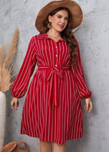 Load image into Gallery viewer, Women Red Striped Tie Waist Patchwork Chiffon Shirts Dress Fall