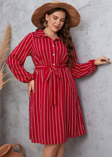 Load image into Gallery viewer, Women Red Striped Tie Waist Patchwork Chiffon Shirts Dress Fall