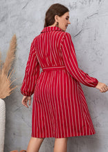 Load image into Gallery viewer, Women Red Striped Tie Waist Patchwork Chiffon Shirts Dress Fall