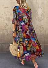 Load image into Gallery viewer, Women Retro Graffiti Print Round Neck Pleated Casual Maxi Dresses