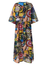 Load image into Gallery viewer, Women Retro Graffiti Print Round Neck Pleated Casual Maxi Dresses