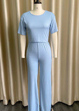 Load image into Gallery viewer, Women Sky Blue O Neck Tops And Pants Knitting Cotton Two Piece Set Summer