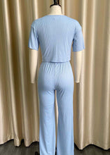 Load image into Gallery viewer, Women Sky Blue O Neck Tops And Pants Knitting Cotton Two Piece Set Summer