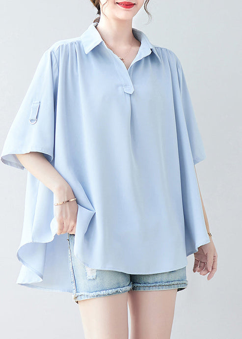 Women Sky Blue Oversized Low High Design Chiffon Shirt Summer