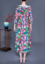 Load image into Gallery viewer, Women Slim Fit Hooded Ruffled Print Silk Long Dresses Summer