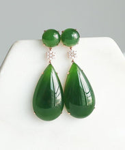 Load image into Gallery viewer, Women Spinach Green Jade Zircon Water Drop Drop Earrings