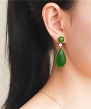 Load image into Gallery viewer, Women Spinach Green Jade Zircon Water Drop Drop Earrings