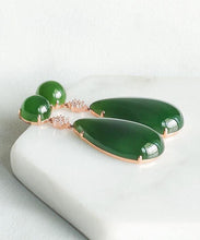 Load image into Gallery viewer, Women Spinach Green Jade Zircon Water Drop Drop Earrings