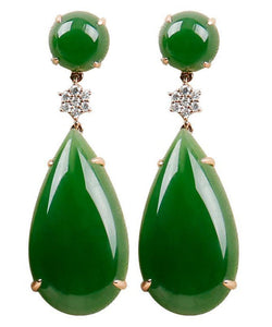 Women Spinach Green Jade Zircon Water Drop Drop Earrings