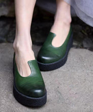 Load image into Gallery viewer, Women Splicing Platform Heels Blackish Green Cowhide Leather