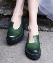 Load image into Gallery viewer, Women Splicing Platform Heels Blackish Green Cowhide Leather