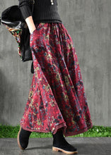 Load image into Gallery viewer, Women Velour Red Floral Skirt Maxi Length