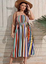 Load image into Gallery viewer, Women Striped Strapless Tie Waist Patchwork Chiffon Dresses Summer