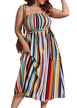 Load image into Gallery viewer, Women Striped Strapless Tie Waist Patchwork Chiffon Dresses Summer