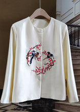 Load image into Gallery viewer, Women White Embroideried Patchwork Silk Outwear Long Sleeve