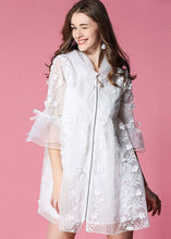 Load image into Gallery viewer, Women White Hooded Hollow Out Applique Organza Jacket Spring