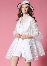 Load image into Gallery viewer, Women White Hooded Hollow Out Applique Organza Jacket Spring