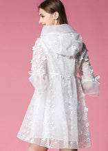 Load image into Gallery viewer, Women White Hooded Hollow Out Applique Organza Jacket Spring