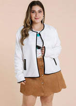 Load image into Gallery viewer, Women White O-Neck Patchwork Pockets Coat Fall