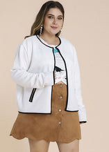 Load image into Gallery viewer, Women White O-Neck Patchwork Pockets Coat Fall