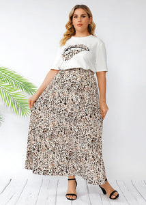 Women White O-Neck Top And Leopard Skirts Cotton Two Piece Set Summer