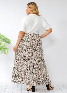 Women White O-Neck Top And Leopard Skirts Cotton Two Piece Set Summer