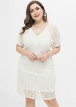 Load image into Gallery viewer, Women White Patchwork Lace Mid Dresses Short Sleeve