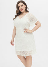 Load image into Gallery viewer, Women White Patchwork Lace Mid Dresses Short Sleeve