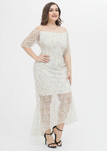 Load image into Gallery viewer, Women White Slash Neck Patchwork Lace Fishtail Dress Summer