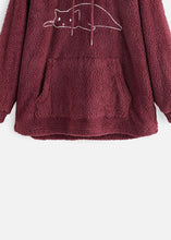 Load image into Gallery viewer, Women Wine Red Hooded Embroideried Patchwork Teddy Faux Fur Sweatshirts Fall