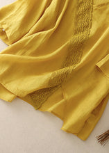 Load image into Gallery viewer, Women Yellow Asymmetrical Lace Patchwork Linen Shirts Summer