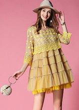 Load image into Gallery viewer, Women Yellow Embroideried Lace Patchwork Tulle Dress Bracelet Sleeve