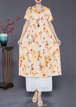 Load image into Gallery viewer, Women Yellow Oversized Print Cotton Robe Dresses Summer