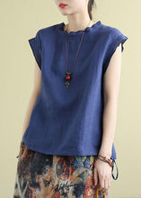 Load image into Gallery viewer, Women Yellow Stand Collar Drawstring Linen Tanks Short Sleeve