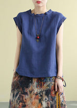 Load image into Gallery viewer, Women Yellow Stand Collar Drawstring Linen Tanks Short Sleeve