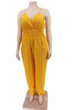 Load image into Gallery viewer, Women Yellow V Neck Elastic Waist Jumpsuits Lantern Summer