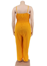 Load image into Gallery viewer, Women Yellow V Neck Elastic Waist Jumpsuits Lantern Summer