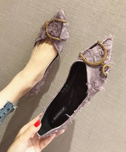 Load image into Gallery viewer, Women Zircon Splicing Pointed Toe Flat Shoes Purple Cotton Fabric