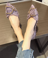 Load image into Gallery viewer, Women Zircon Splicing Pointed Toe Flat Shoes Purple Cotton Fabric